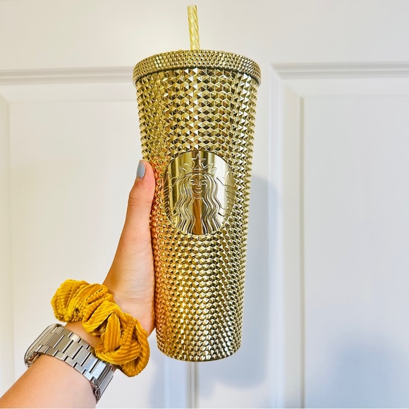⚜️NWT⚜️ Starbucks 2022 Winter Holiday Gold Metallic Chrome Studded Tumbler Set - Picture 2 of 7